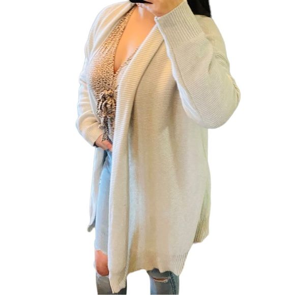 Eileen Fisher Light Gray Ribbed 100% Cashmere Long sleeve Shawl Open Cardigan L - Picture 11 of 16